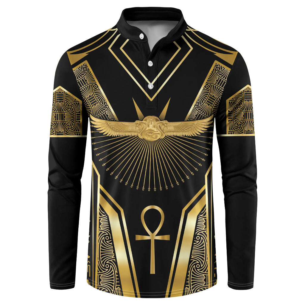 Egypt Winged Sun Button Sweatshirt Ancient Mythology Golden Ankh