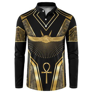 Egypt Winged Sun Button Sweatshirt Ancient Mythology Golden Ankh