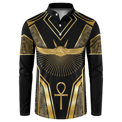 Egypt Winged Sun Button Sweatshirt Ancient Mythology Golden Ankh