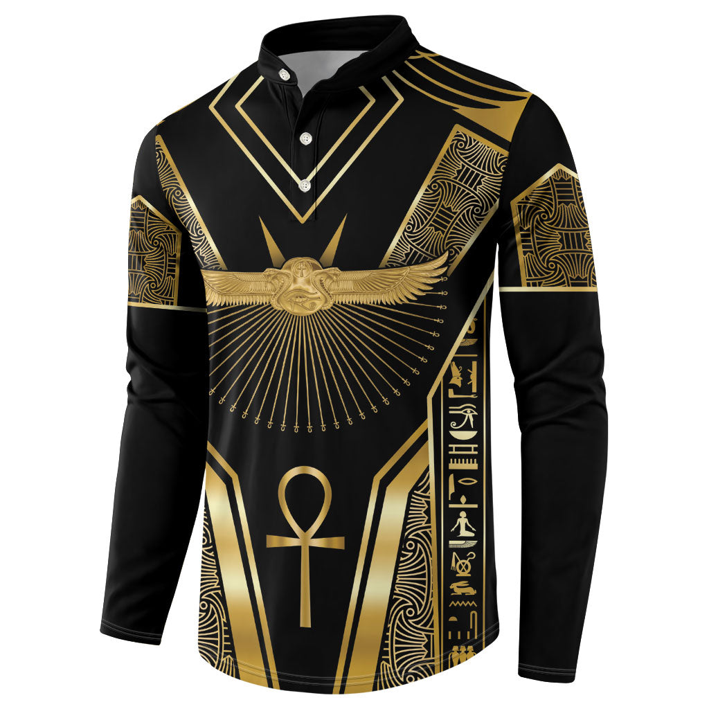 Egypt Winged Sun Button Sweatshirt Ancient Mythology Golden Ankh