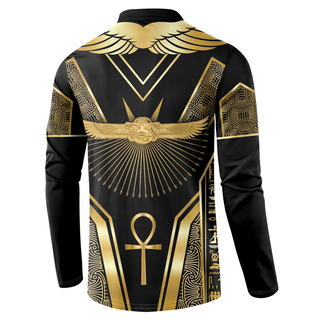 Egypt Winged Sun Button Sweatshirt Ancient Mythology Golden Ankh