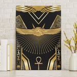Egypt Winged Sun Canvas Wall Art Ancient Mythology Golden Ankh