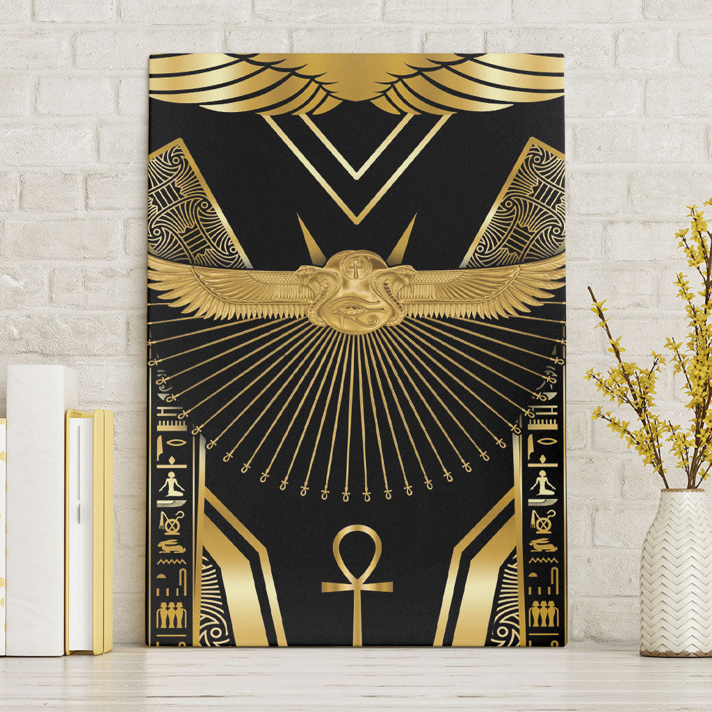 Egypt Winged Sun Canvas Wall Art Ancient Mythology Golden Ankh
