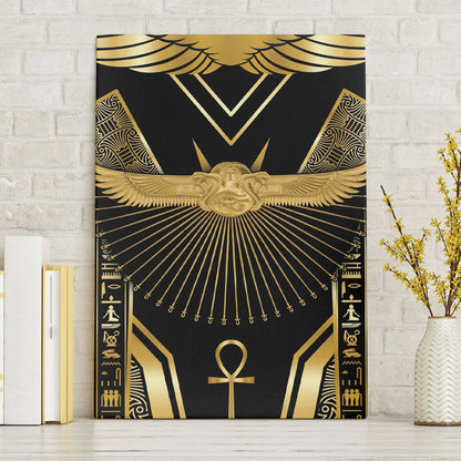 Egypt Winged Sun Canvas Wall Art Ancient Mythology Golden Ankh