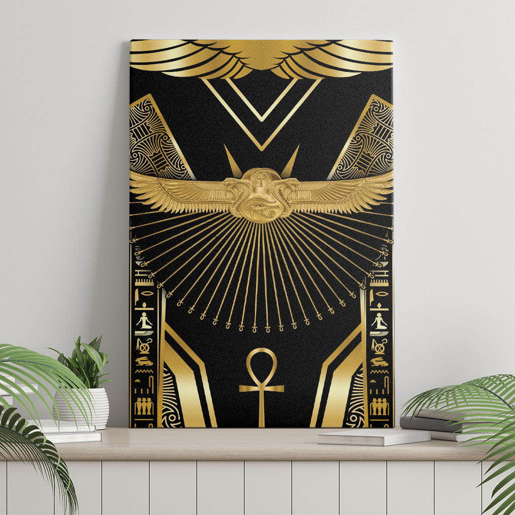 Egypt Winged Sun Canvas Wall Art Ancient Mythology Golden Ankh