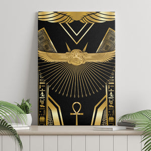 Egypt Winged Sun Canvas Wall Art Ancient Mythology Golden Ankh