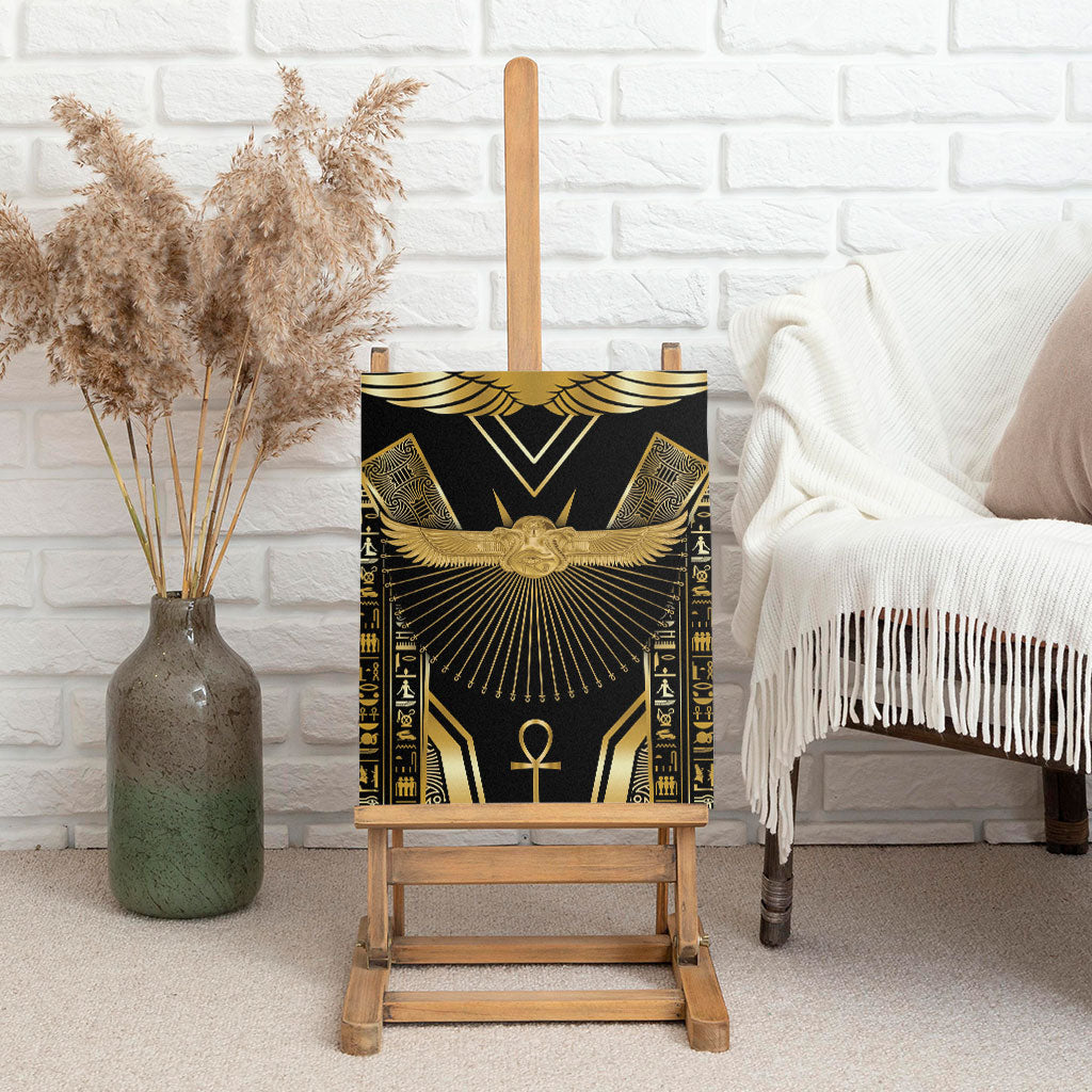 Egypt Winged Sun Canvas Wall Art Ancient Mythology Golden Ankh