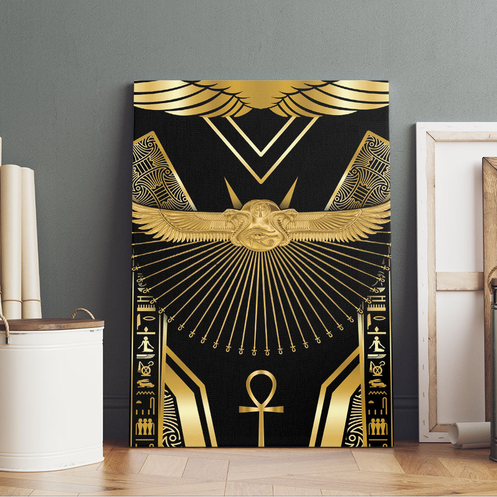 Egypt Winged Sun Canvas Wall Art Ancient Mythology Golden Ankh