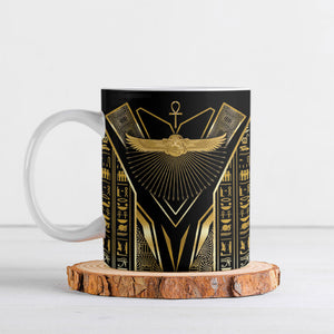 Egypt Winged Sun Ceramic Mug Ancient Mythology Golden Ankh