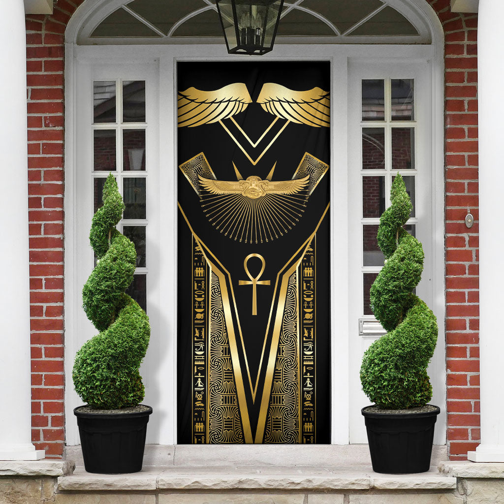 Egypt Winged Sun Door Cover Ancient Mythology Golden Ankh
