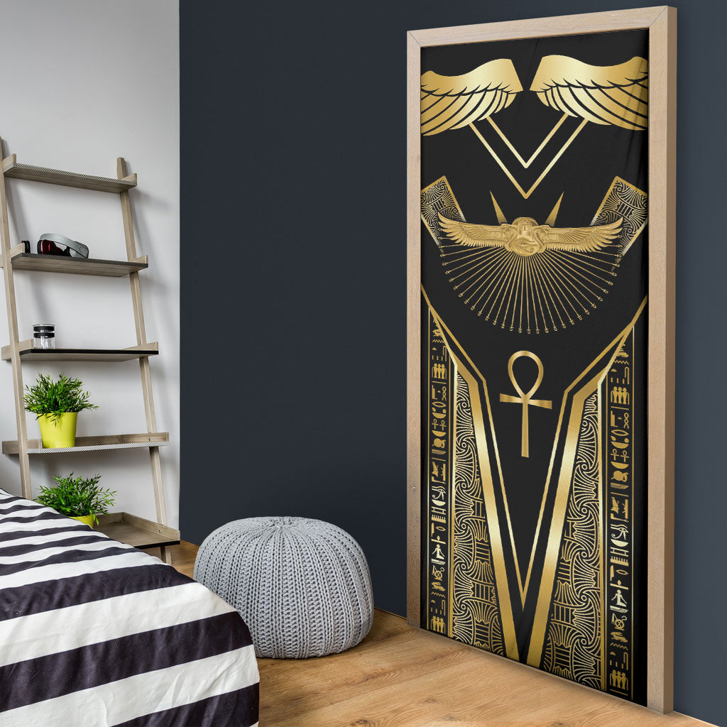 Egypt Winged Sun Door Cover Ancient Mythology Golden Ankh