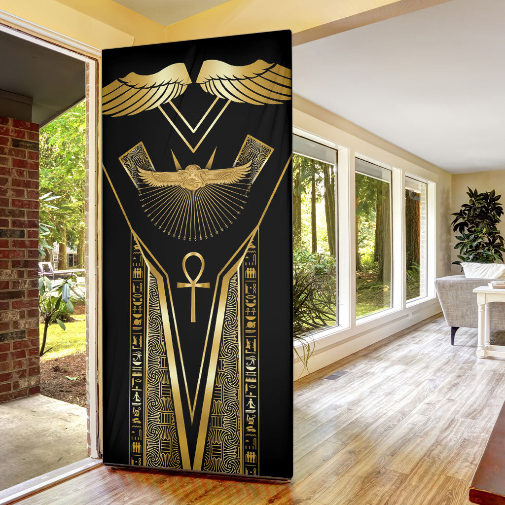 Egypt Winged Sun Door Cover Ancient Mythology Golden Ankh