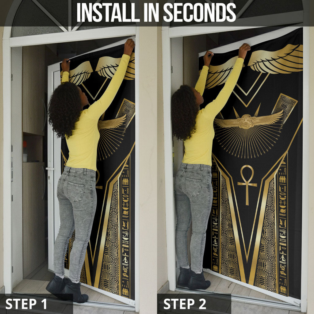 Egypt Winged Sun Door Cover Ancient Mythology Golden Ankh