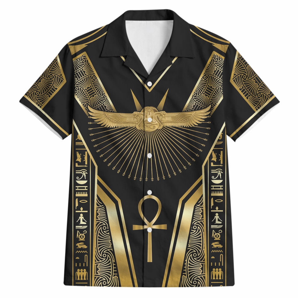 Egypt Winged Sun Hawaiian Shirt Ancient Mythology Golden Ankh