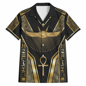 Egypt Winged Sun Hawaiian Shirt Ancient Mythology Golden Ankh