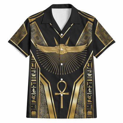 Egypt Winged Sun Hawaiian Shirt Ancient Mythology Golden Ankh