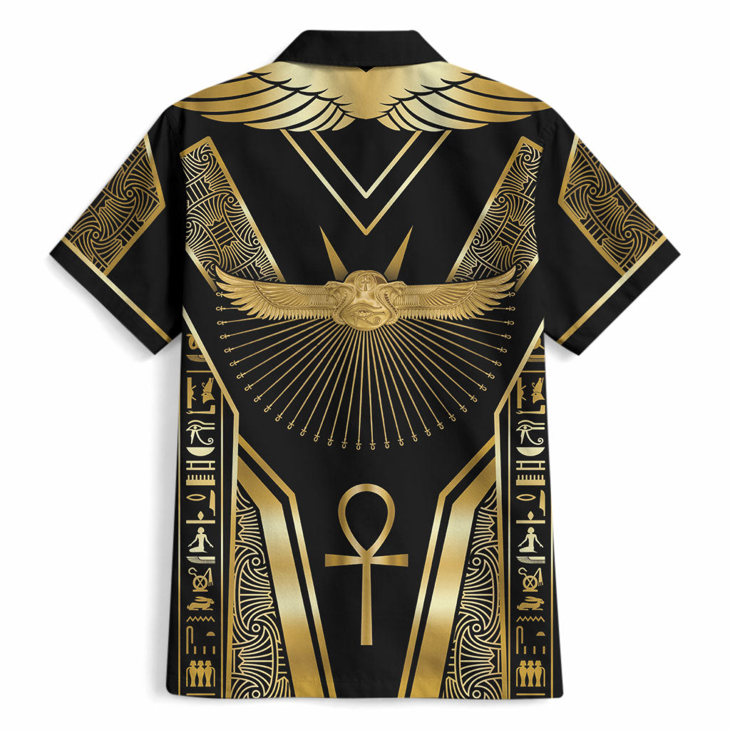 Egypt Winged Sun Hawaiian Shirt Ancient Mythology Golden Ankh