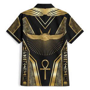 Egypt Winged Sun Hawaiian Shirt Ancient Mythology Golden Ankh