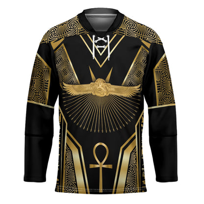Egypt Winged Sun Hockey Jersey Ancient Mythology Golden Ankh