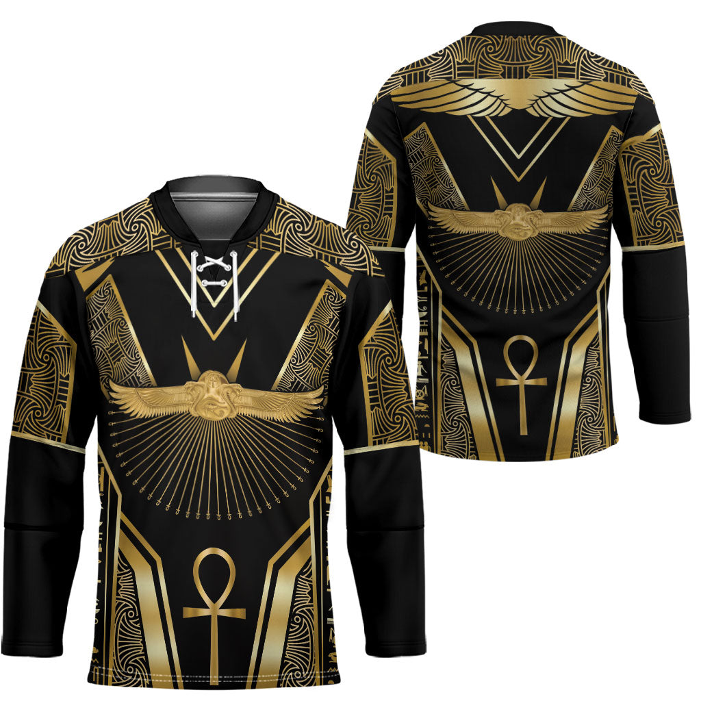 Egypt Winged Sun Hockey Jersey Ancient Mythology Golden Ankh