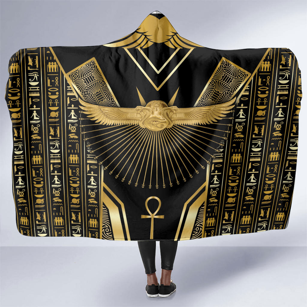 Egypt Winged Sun Hooded Blanket Ancient Mythology Golden Ankh
