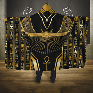 Egypt Winged Sun Hooded Blanket Ancient Mythology Golden Ankh