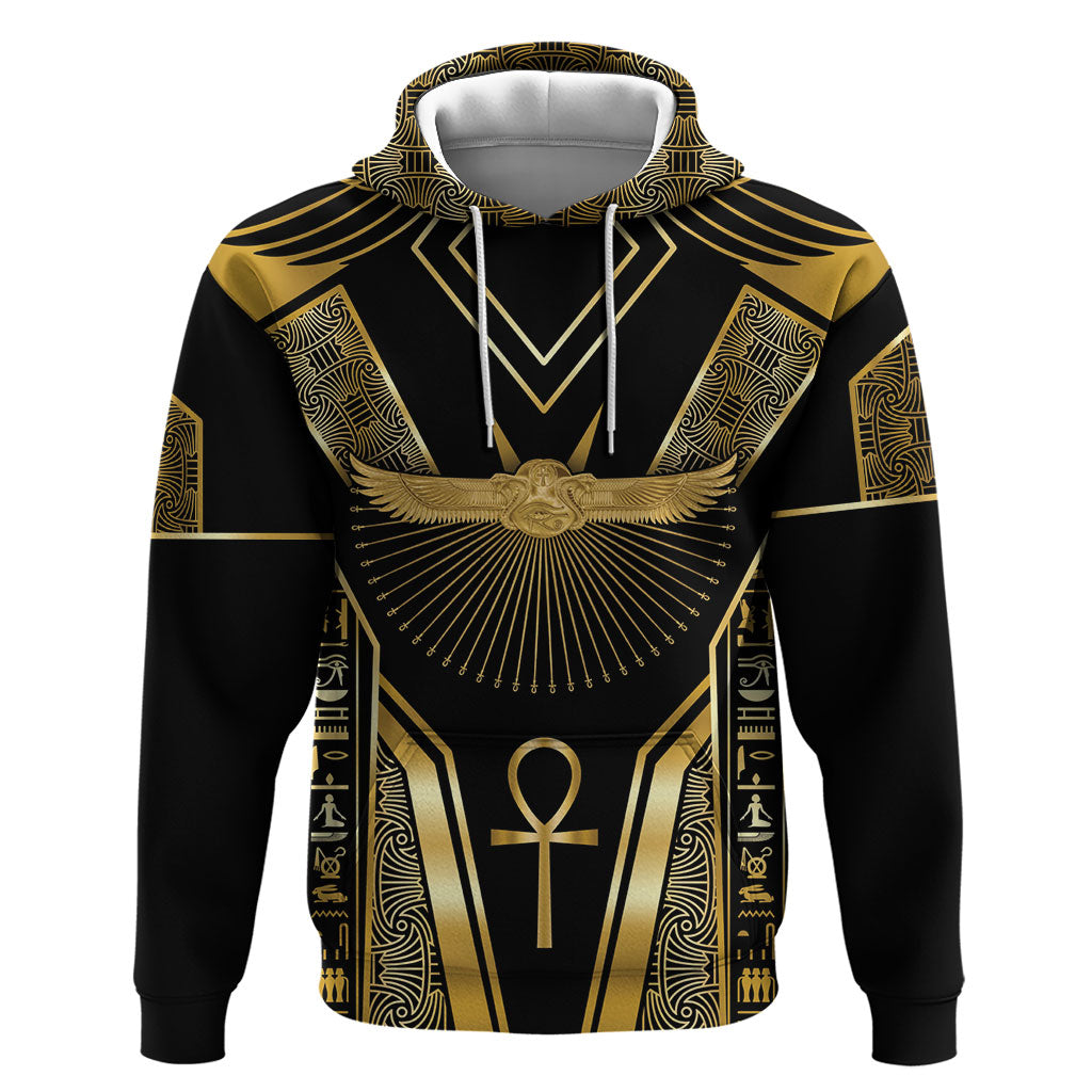 Egypt Winged Sun Hoodie Ancient Mythology Golden Ankh