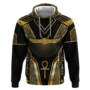 Egypt Winged Sun Hoodie Ancient Mythology Golden Ankh