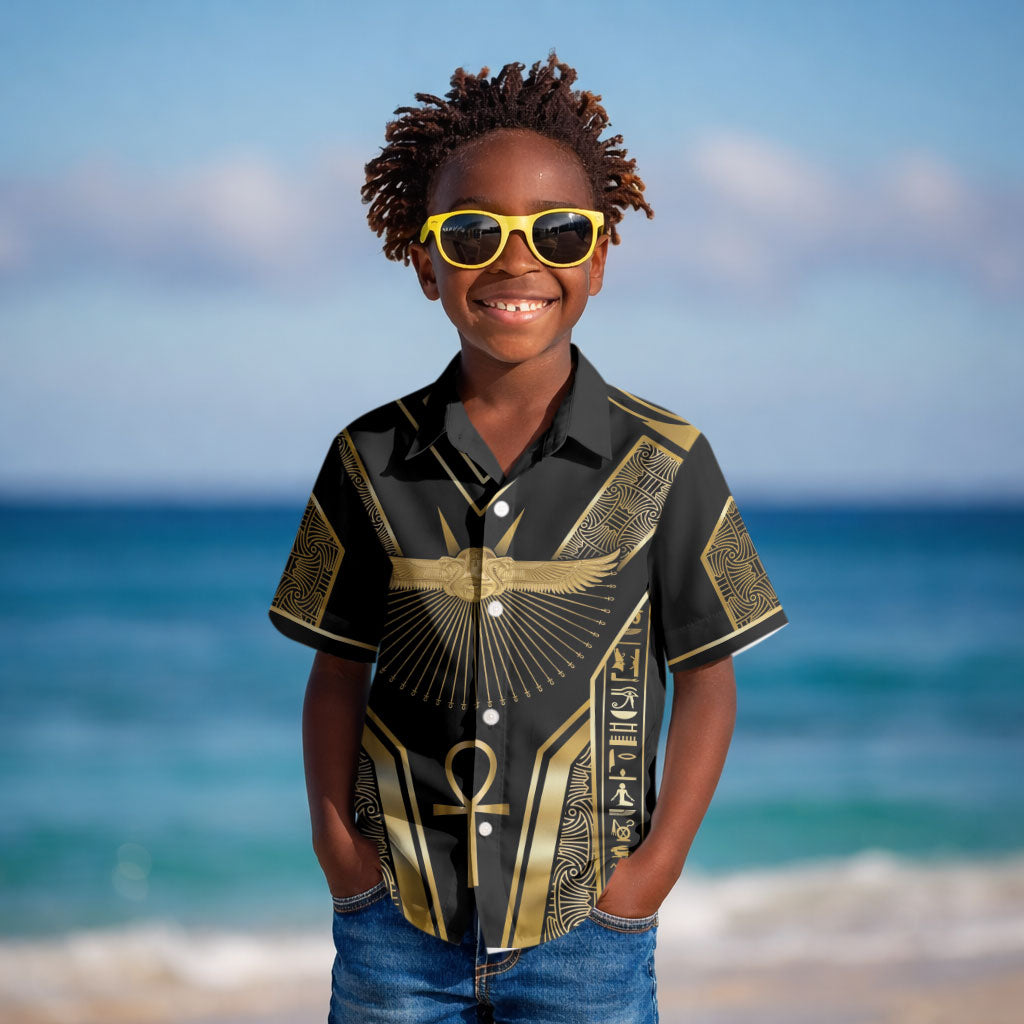 Egypt Winged Sun Kid Hawaiian Shirt Ancient Mythology Golden Ankh