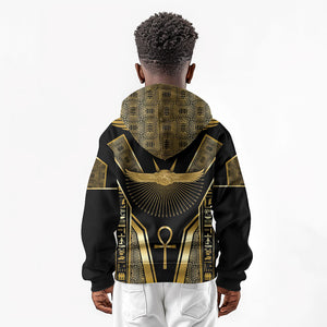 Egypt Winged Sun Kid Hoodie Ancient Mythology Golden Ankh