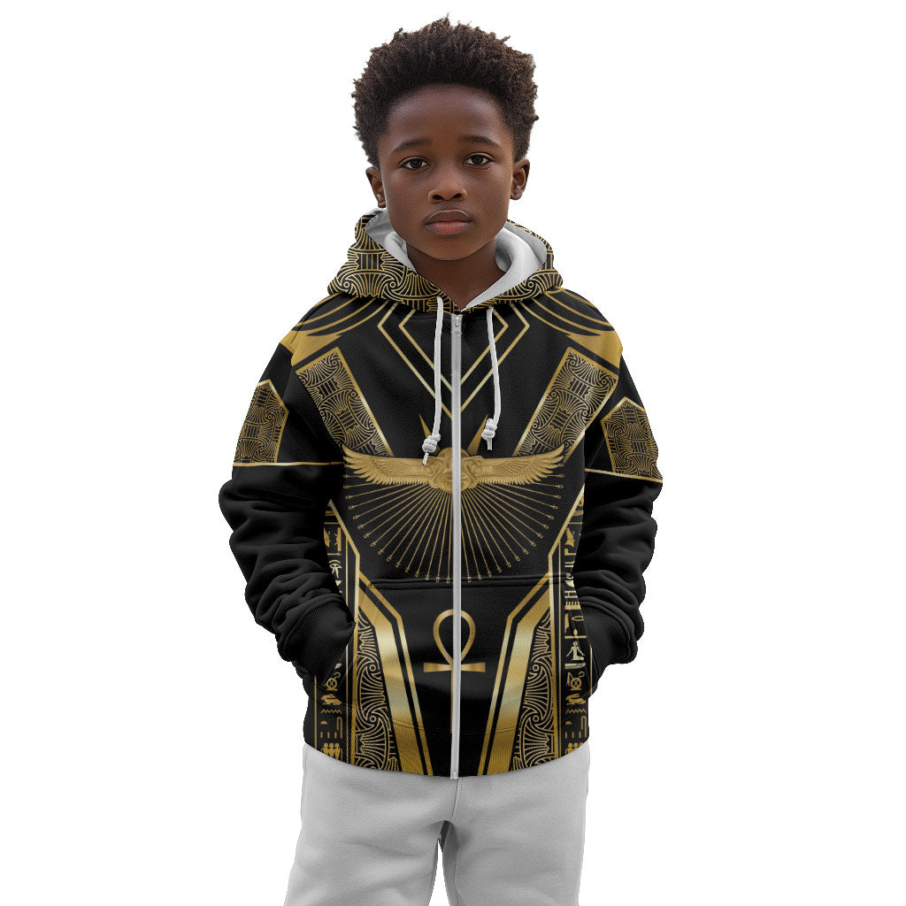 Egypt Winged Sun Kid Hoodie Ancient Mythology Golden Ankh