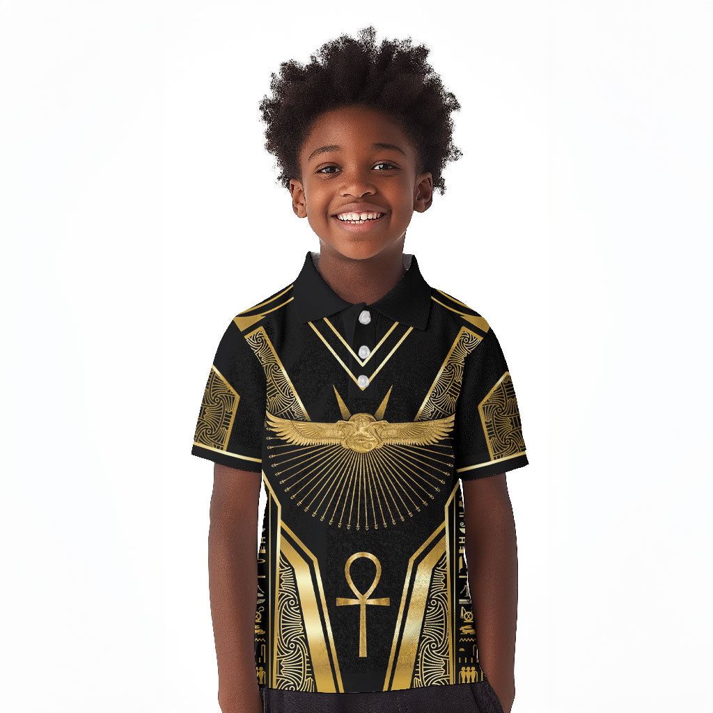 Egypt Winged Sun Kid Polo Shirt Ancient Mythology Golden Ankh