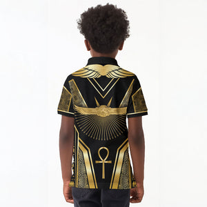 Egypt Winged Sun Kid Polo Shirt Ancient Mythology Golden Ankh