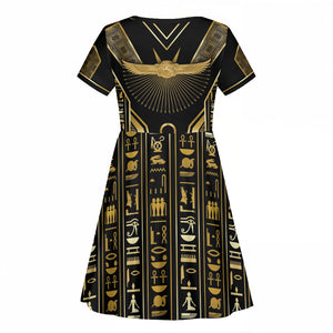 Egypt Winged Sun Kid Short Sleeve Dress Ancient Mythology Golden Ankh