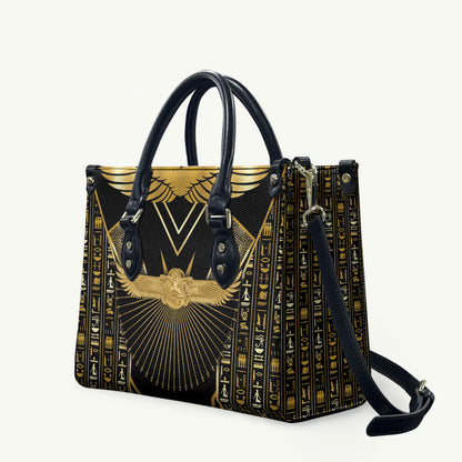 Egypt Winged Sun Leather Bag Ancient Mythology Golden Ankh