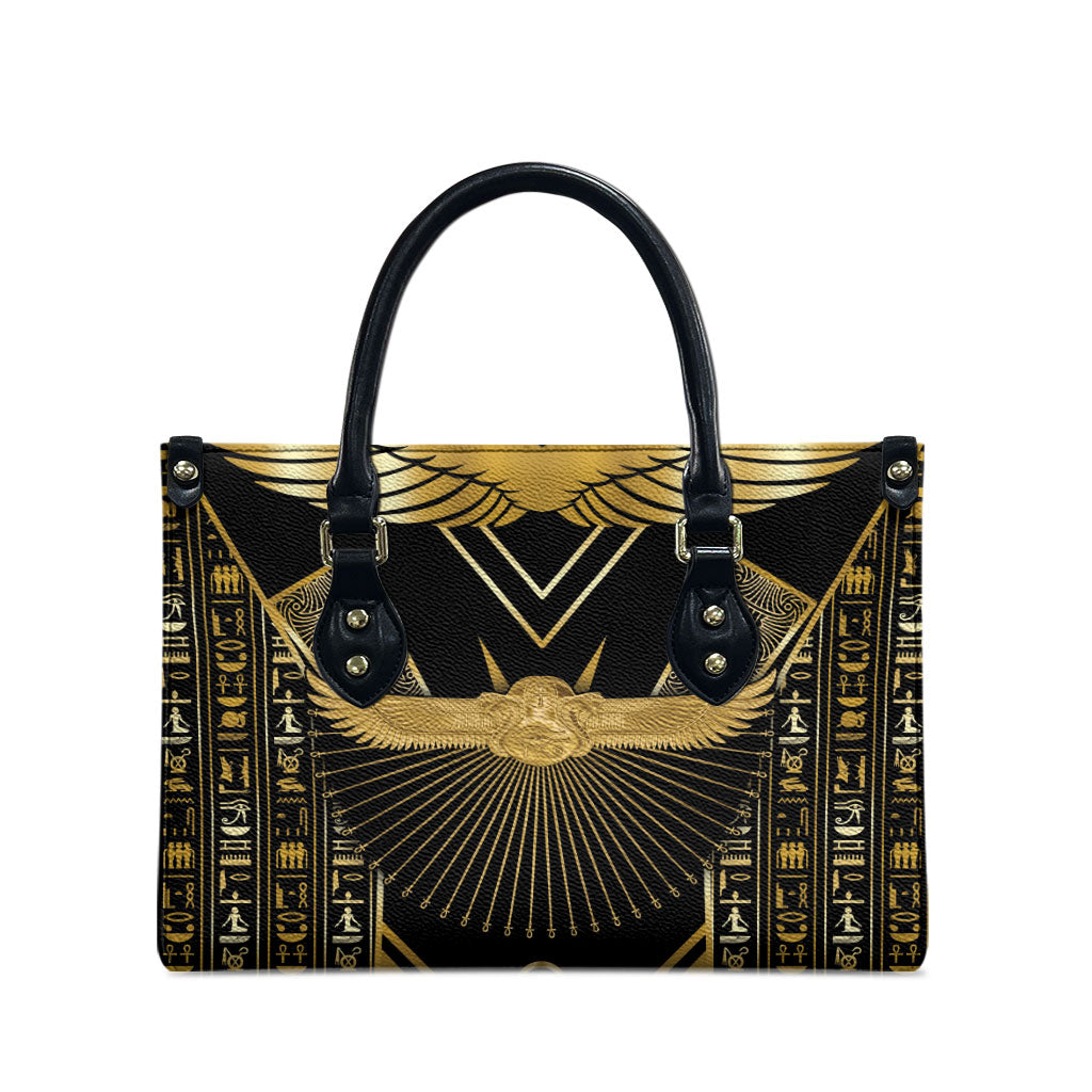 Egypt Winged Sun Leather Bag Ancient Mythology Golden Ankh