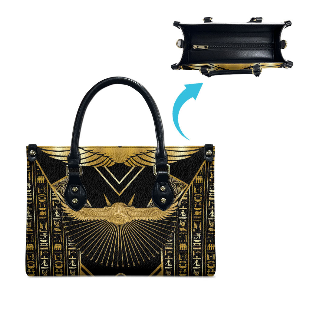 Egypt Winged Sun Leather Bag Ancient Mythology Golden Ankh