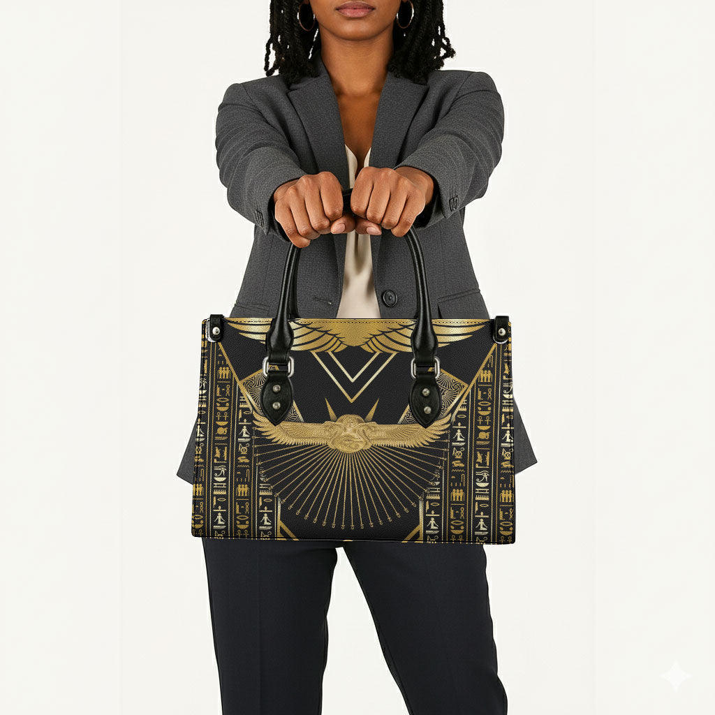 Egypt Winged Sun Leather Bag Ancient Mythology Golden Ankh