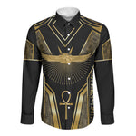 Egypt Winged Sun Long Sleeve Button Shirt Ancient Mythology Golden Ankh