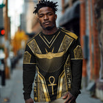 Egypt Winged Sun Long Sleeve Shirt Ancient Mythology Golden Ankh