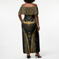 Egypt Winged Sun Off Shoulder Maxi Dress Ancient Mythology Golden Ankh