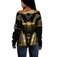 Egypt Winged Sun Off Shoulder Sweater Ancient Mythology Golden Ankh