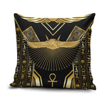 Egypt Winged Sun Pillow Cover Ancient Mythology Golden Ankh