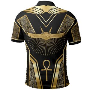 Egypt Winged Sun Polo Shirt Ancient Mythology Golden Ankh