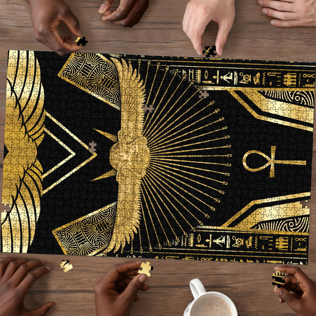 Egypt Winged Sun Puzzle Ancient Mythology Golden Ankh