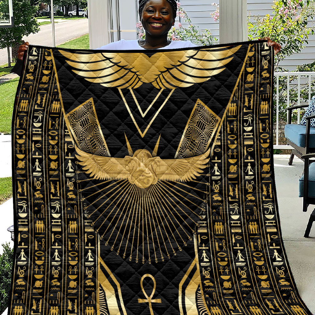 Egypt Winged Sun Quilt Ancient Mythology Golden Ankh