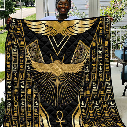 Egypt Winged Sun Quilt Ancient Mythology Golden Ankh