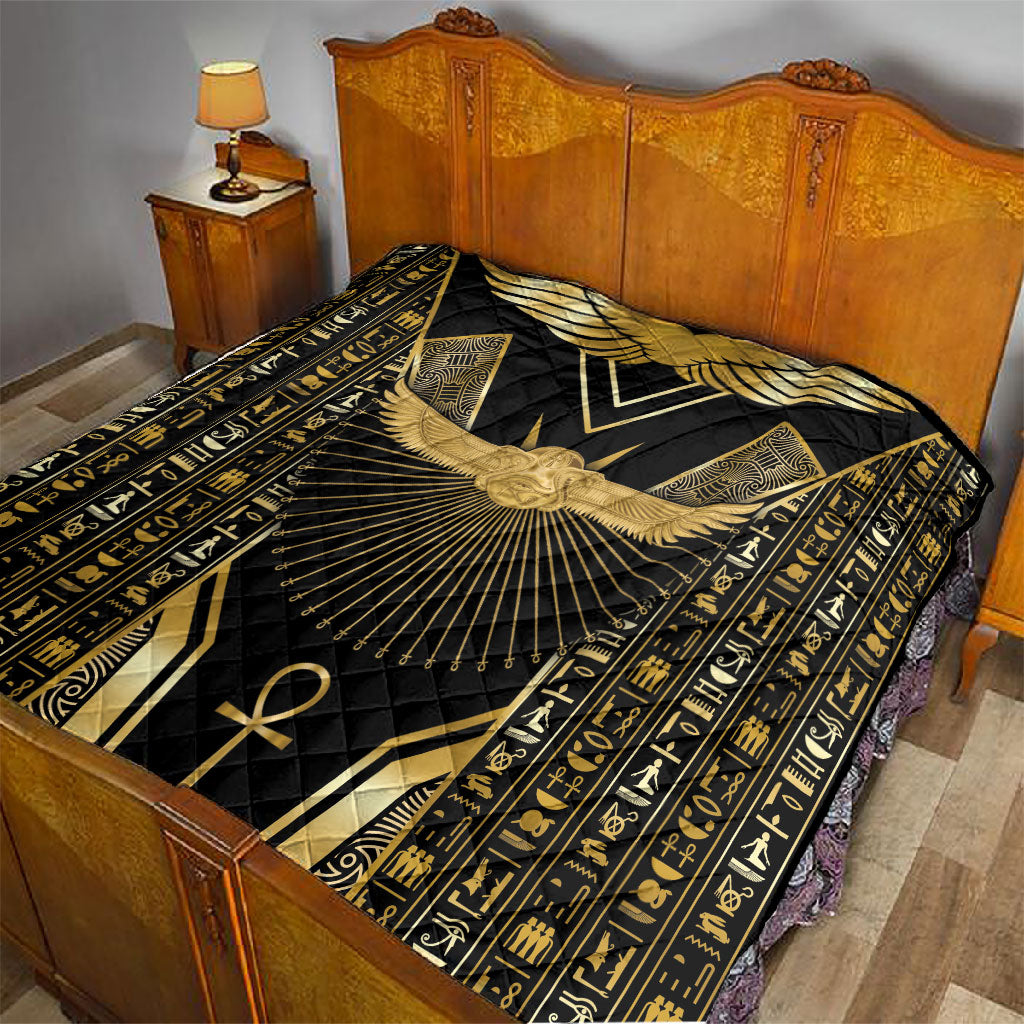 Egypt Winged Sun Quilt Ancient Mythology Golden Ankh