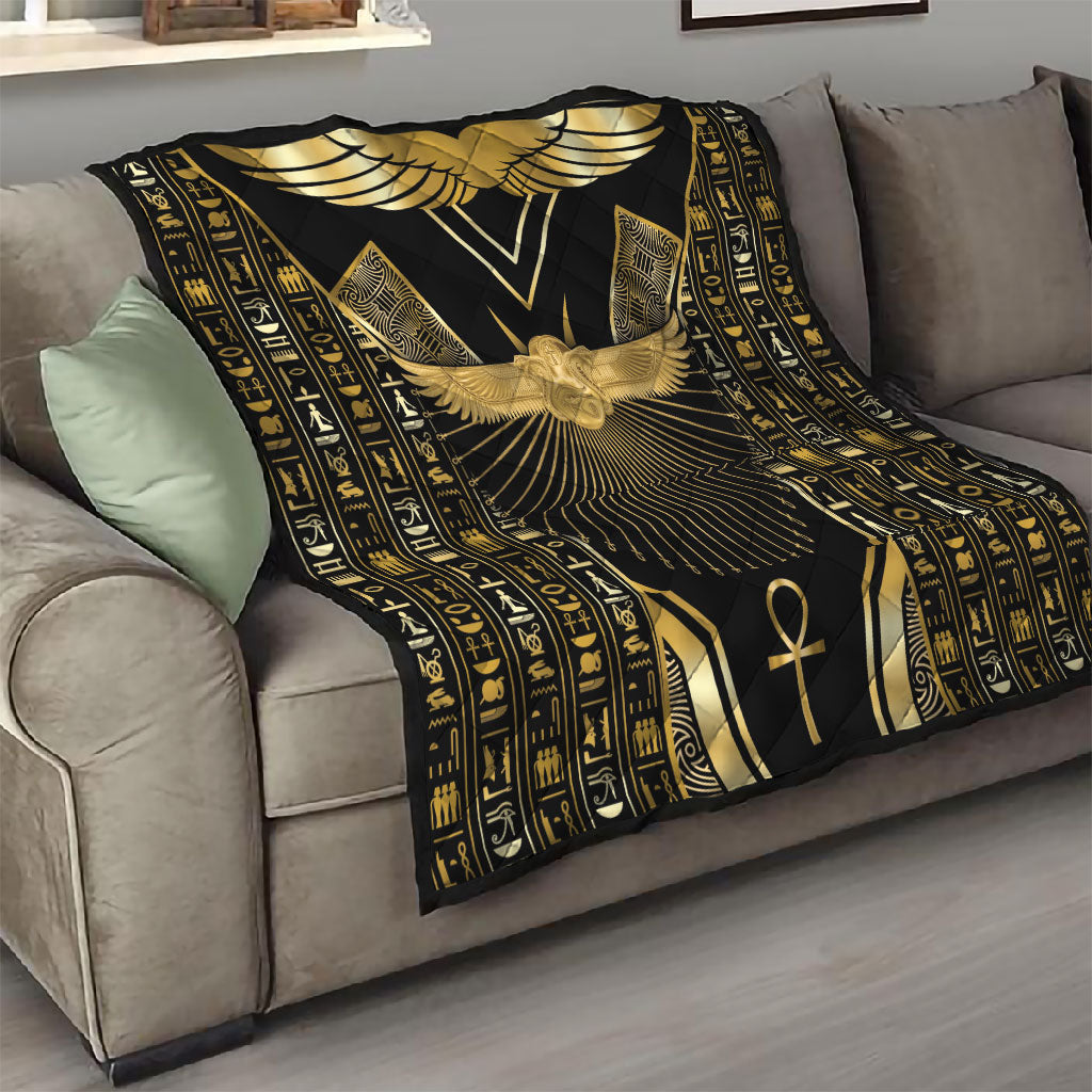 Egypt Winged Sun Quilt Ancient Mythology Golden Ankh