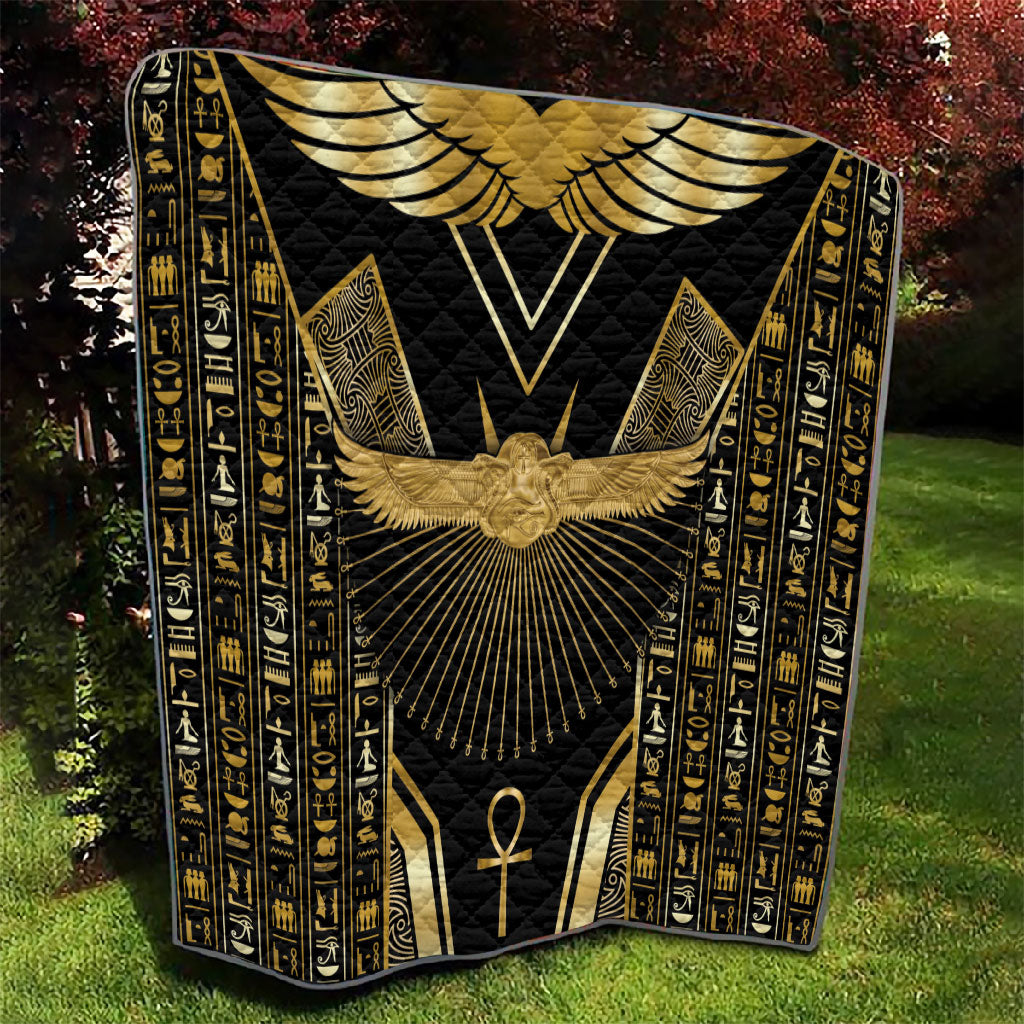Egypt Winged Sun Quilt Ancient Mythology Golden Ankh